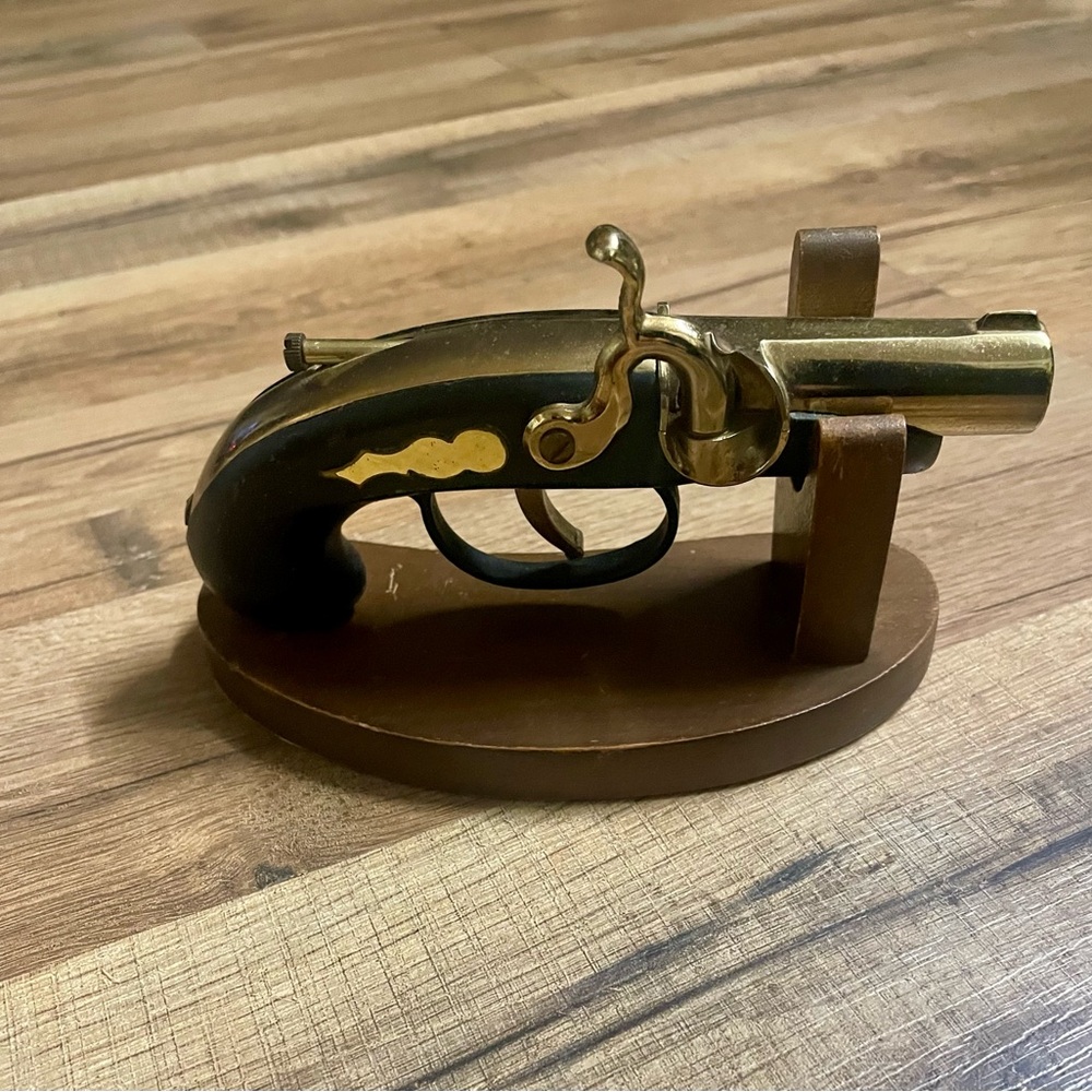 Vintage Mid-century Derringer Gun Table Lighter with Stand